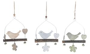 Set 12 Uccellini in Legno con Base da Appendere Largehzza 15 cm