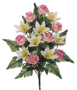 Set 2 Bouquet Artificiali Frontale Composto da 14 Rose e Lilium H 55 cm