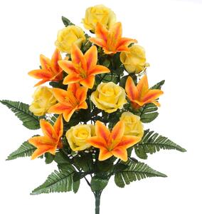 Set 2 Bouquet Artificiali Frontale Composto da 14 Rose e Lilium H 55 cm