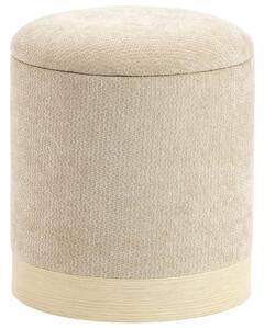 HOMCOM Pouf contenitore rotondo in ciniglia con base in metallo ed effetto legno, beige | Aosom Italy