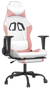 Sedia da Gaming Massaggio Poggiapiedi Bianco e Rosa Pelle finta