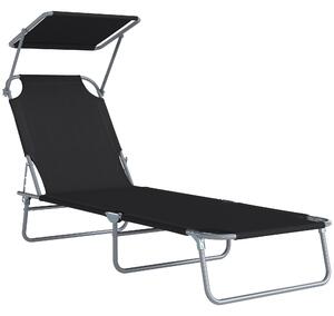 Outsunny Lettino Prendisole Reclinabile su 4 Livelli con Tettuccio, Sdraio Giardino in Tessuto Nero, Lettino da Esterno, 187x58x36cm | Aosom Italy