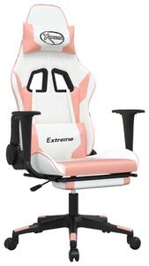 Sedia da Gaming Massaggio Poggiapiedi Bianco e Rosa Pelle finta