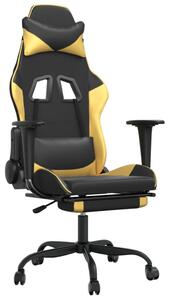 Sedia da Gaming Massaggiante Poggiapiedi Nero e Oro Pelle finta