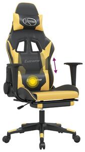 Sedia da Gaming Massaggiante Poggiapiedi Nero e Oro Pelle finta