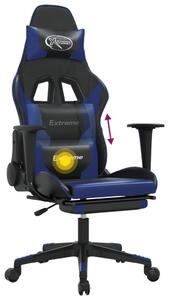 Sedia da Gaming Massaggiante Poggiapiedi Nero e Blu Pelle finta