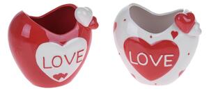 Set 2 Vasi a Forma di Cuori con Scritta Love H 13 cm