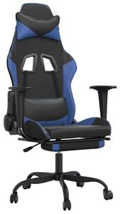 Sedia da Gaming Massaggiante Poggiapiedi Nero e Blu Pelle finta