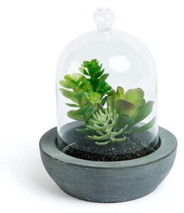 Mix piante Suculenta artificiali in vaso di ceramica e vetro