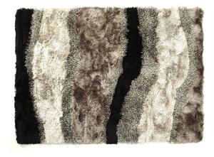 Tappeto shaggy ECUME - poliestere taftato a mano - Taupe, bianco e nero - 200x290 cm