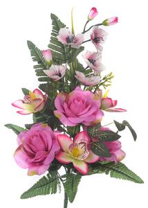 Set 4 Bouquet Artificiali Frontale di Rose e Cattleya da 9 Fiori H 59 cm