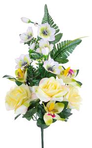 Set 4 Bouquet Artificiali Frontale di Rose e Cattleya da 9 Fiori H 59 cm