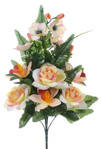 Set 4 Bouquet Artificiali Frontale di Rose e Cattleya da 9 Fiori H 59 cm