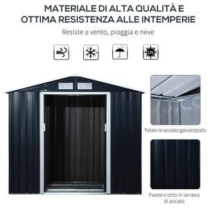 Outsunny Casetta da Giardino Porta Utensili in Lamiera con Porte Scorrevoli, 213x130x185cm, Grigio Scuro