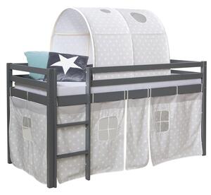 Letto singolo a soppalco per bambine con tende e tunnel Grigio con
