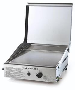 Piastra per barbecue a gas Ompagrill, modello 4044/M, alimentazione GPL o metano, tipologia plancha, singola, con coperchio in acciaio inossidabile, dimensioni 40x43 cm, potenza 3,7 kW