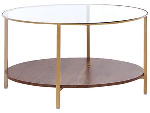 Tavolino dorato Legno Scuro Vetro Temperato Ferro Truciolare ø 80 cm con Ripiano Rotondo Glam Salotto Moderno Beliani
