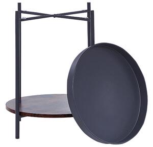 Tavolino in legno scuro con truciolare di ferro Nero ø 41 cm ripiano rotondo vassoio rimovibile piano industriale soggiorno camera da letto Beliani