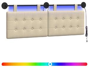 Testiera sospesa Con luce LED Crema Tessuto