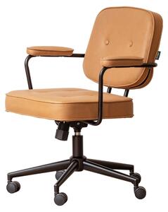 Sedia da ufficio in vera pelle - Colore caramello - Rotazione a 360° - Design ergonomico - Regolabile in altezza - Sedia da ufficio - Con braccioli