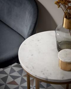 Tavolino Sheffield in marmo bianco e gambe in acciaio finitura oro Ø 43 cm