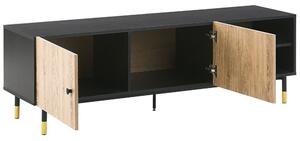 Mobile TV Gambe in metallo in truciolare di legno Nero e chiaro per TV fino a 65'' con funzione di archiviazione su ripiani Beliani