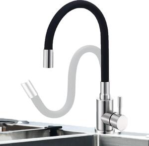 Rubinetto da cucina, rubinetto da cucina flessibile, miscelatore per lavello, girevole a 360°, acciaio inossidabile, nero