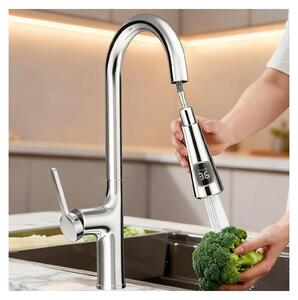 Rubinetto per cucina con display LED che indica la temperatura dell'acqua, estraibile