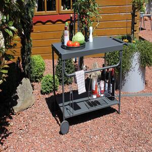 Tavolo da servizio e griglia LECO, dimensioni approssimative: lunghezza 100 cm, larghezza 47 cm, altezza 73 cm, con ruote, colore antracite