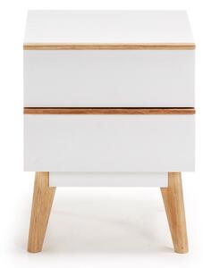 Comodino Melan laccatura bianca e legno massello di caucciù 40 x 50 cm