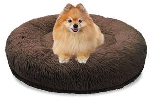 BLUZELLE, cuccia ortopedica per cani, adatta a cani di piccola taglia e gatti, 60 cm. Cuscino a forma di ciambella, lavabile, in memory foam, rivestita in peluche, colore: marrone