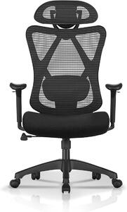 Sedia da ufficio Estelle - Sedia ergonomica per ufficio - Sedia per computer - Sedia con struttura a rete - Supporto lombare regolabile - Poggiatesta - Capacità di carico fino a 150 kg - Altezza regolabile - Colore: nero