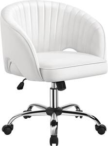 Sedia da ufficio, sedia da trucco in ecopelle, sedia da scrivania regolabile in altezza, sedia girevole con funzione oscillante, portata massima di 136 kg, ideale per ufficio, camera da letto, colore bianco
