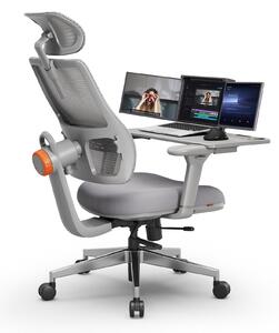 Sedia da ufficio ergonomica con piano scrivania integrato – supporto regolabile e braccioli 3D