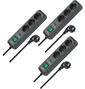 Set da 3 prese Brennenstuhl Eco-Line, multipresa a 3 vie con protezione da sovratensione (multipresa con protezione aumentata contro il contatto, interruttore e cavo da 1,5 metri), colore antracite