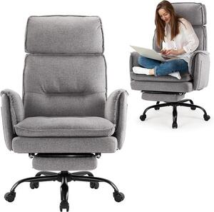 Sedia da ufficio ergonomica, portata 227 kg, poltrona da ufficio XXL in tessuto con poggiapiedi, sedia da scrivania con poggiatesta regolabile in altezza, funzione di inclinazione a 135°, sedia girevole per l'ufficio domestico e il gaming (grigia)