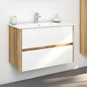 Kamalu mobile bagno sospeso 80 cm bicolore rovere naturale e bianco | lac-amfi-80