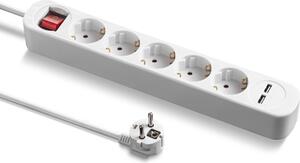 Multipresa TROTEC PVH5 con 2 porte USB | Cavo lungo 1,5 mPVH5: multipresa a 5 prese con messa a terra e 2 porte USB (tipo A)