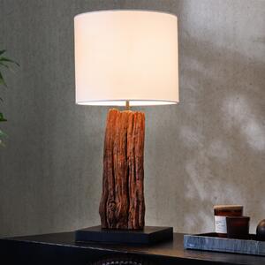 Lampada da tavolo riess-ambiente ROUSILIQUE, 60 cm, bianca, con base in legno naturale, paralume in cotone, forma rotonda, attacco E27