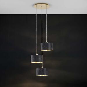 Lampada a sospensione tessile Dolorita a 3 luci in ottone, nero, oro