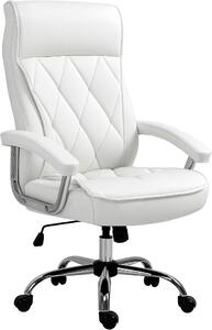 Sedia da ufficio ergonomica, scrivania regolabile in altezza, bianca | Sedia girevole con funzione basculante, motivo a rombi, ecopelle, poltrona imbottita per ufficio