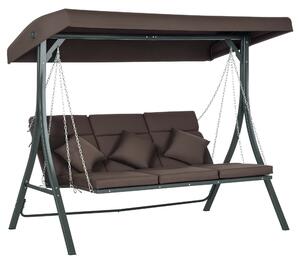 Outsunny Dondolo da Giardino 3 Posti con Cuscini, Seduta Chaise Longue e Tettuccio, 198x118x168 cm, Marrone