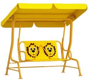 AIYAPLAY Dondolo per Bambini da Esterno a 2 Posti con Tettuccio Regolabile e Cinture di Sicurezza, 112x75x120 cm, Giallo