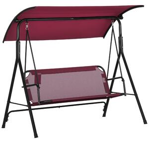 Outsunny Dondolo da Giardino 3 Posti in Acciaio con Tetto Parasole in Poliestere, 172x110x153 cm, Rosso e Nero