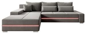 Divano Juskys Davos a sinistra con funzione sleep, box letto, rivestimento in velluto e LED - Grigio chiaro