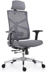 Sedia da ufficio ergonomica, nera e grigia - Braccioli regolabili in 4 direzioni - Profondità della seduta regolabile - Materiale simile al velluto