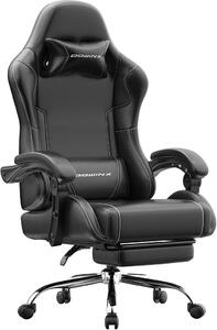 Sedia da gaming, sedia ergonomica, poltrona da gaming con poggiapiedi, capacità di carico fino a 150 kg, sedia da gaming con braccioli fissi, sedia per PC, sedia da ufficio, colore nero