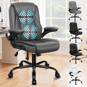 Sedia da ufficio ergonomica, poltrona massaggiante, sedia da scrivania con braccioli regolabili in altezza, sedia girevole con funzione basculante (90°-135°), sedia da computer con rotelle, sedia per riunioni in ecopelle, grigia