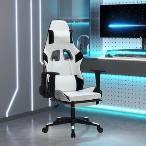 Sedia da gaming con funzione massaggio e poggiapiedi, bianca e nera, in ecopelle. Sedia da ufficio ergonomica, regolabile in altezza, con funzione reclinabile e modalità relax, ideale per l'ufficio domestico e il gaming