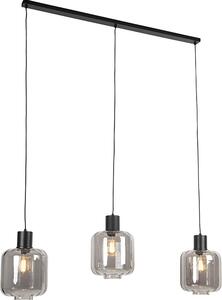QAZQA - Lampada a sospensione di design I lampada a sospensione nera con vetro fumé a 3 luci 161,5 cm - Qara I soggiorno I camera da letto - allungata - LED adatto E27